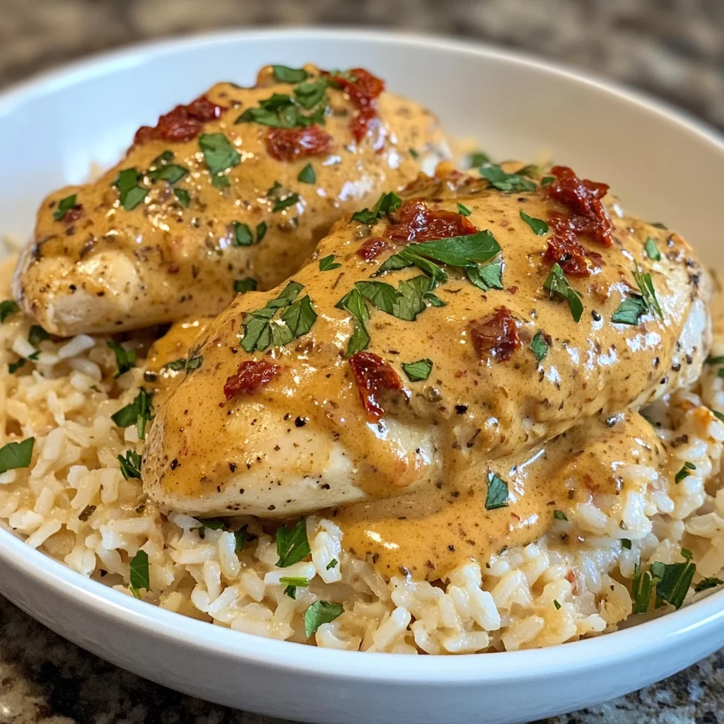 30-Minute Sun-Dried Tomato Cream Chicken with Rice Pilaf