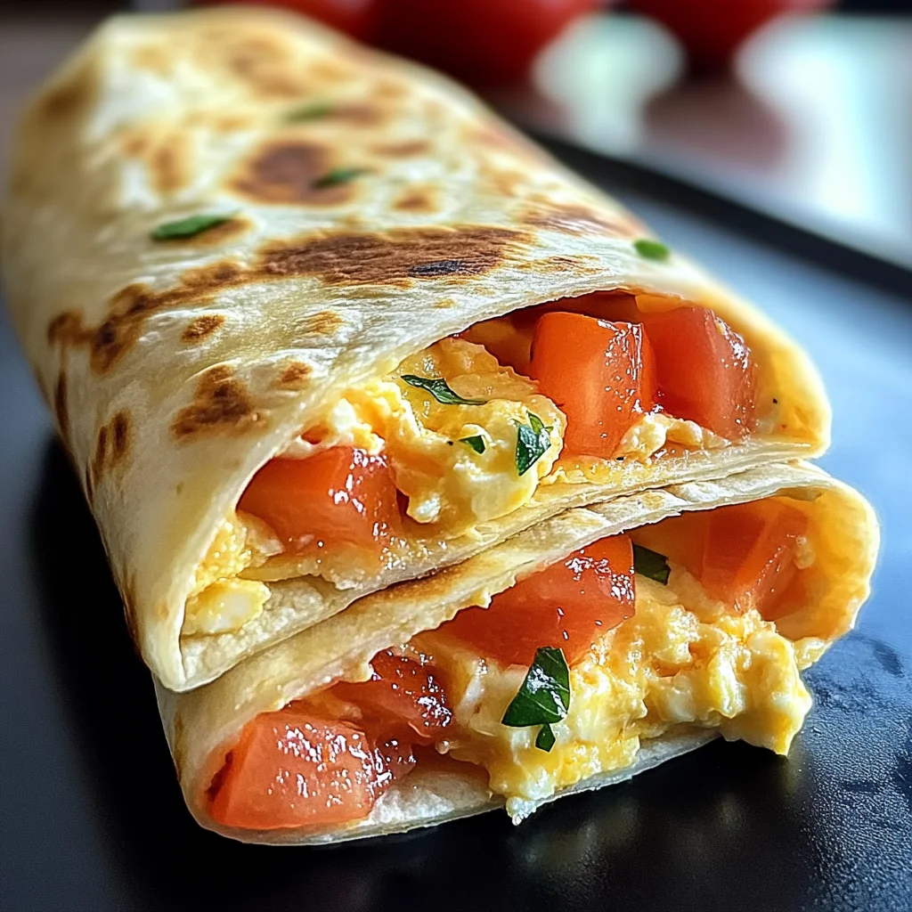 Frühstückswrap mit Ei, Käse und Tomaten für Eilige