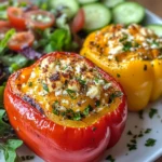 Gefüllte Feta-Paprika mit buntem Salat