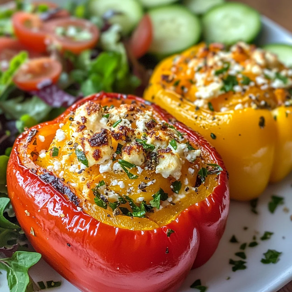 Gefüllte Feta-Paprika mit buntem Salat