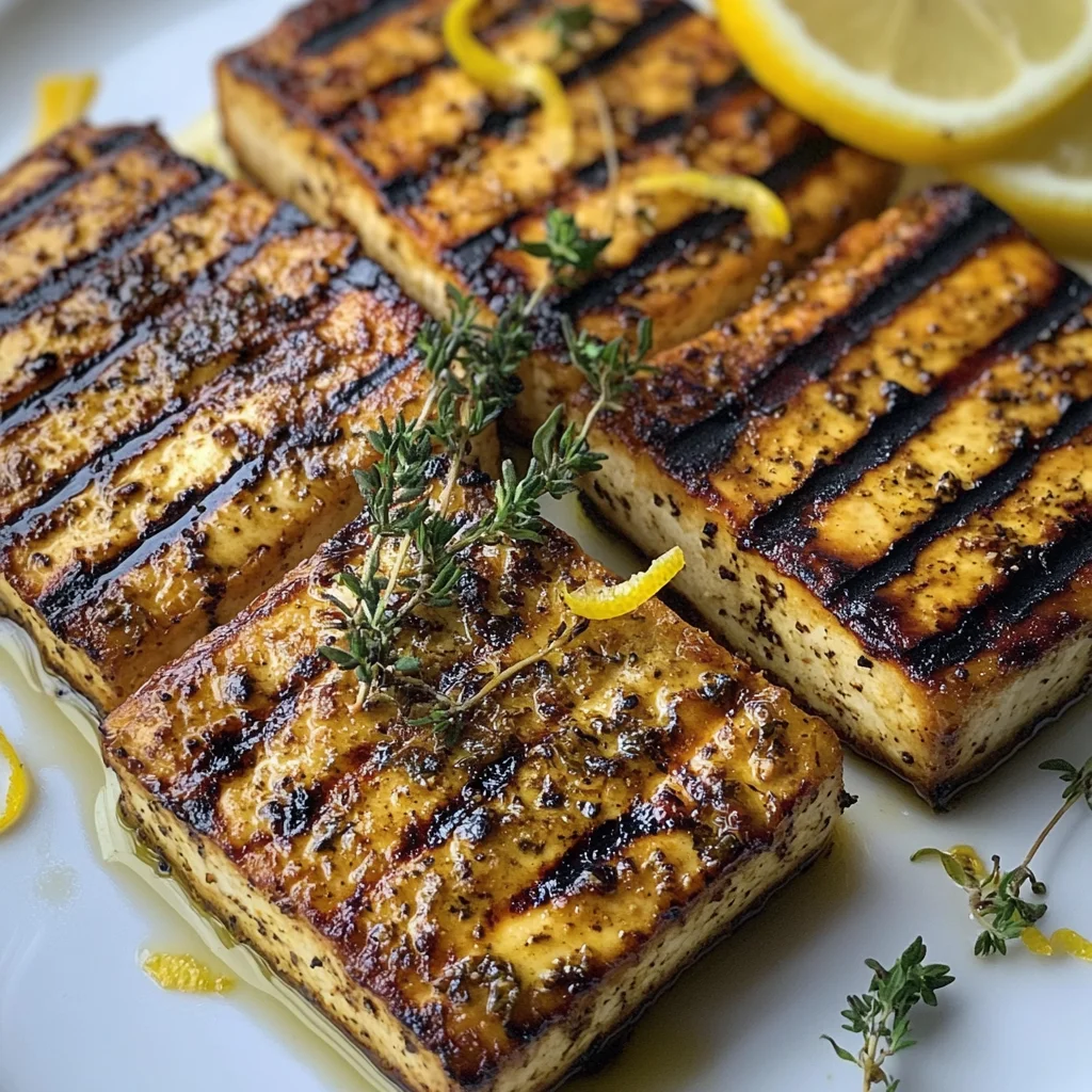 Griechischer gegrillter Tofu mit Zitrone und Thymian