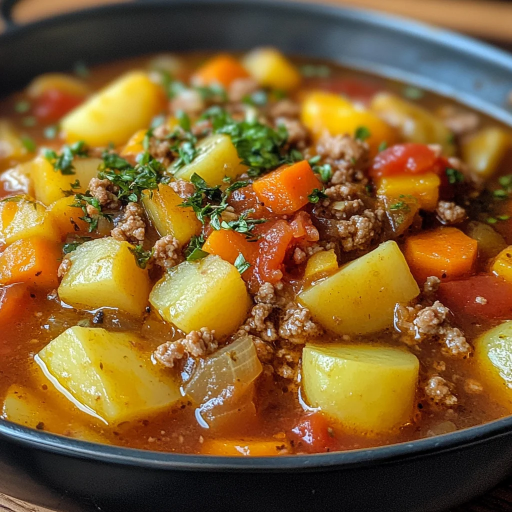 Herzhafter Bauerntopf mit Hackfleisch und Kartoffeln