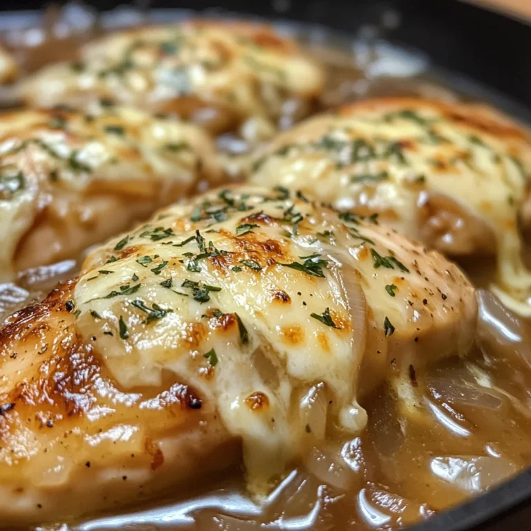 Köstliche French Onion Hähnchenpfanne mit Gruyère