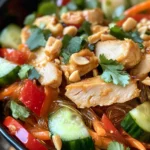 Lauwarmer Glasnudelsalat mit Erdnusshähnchen