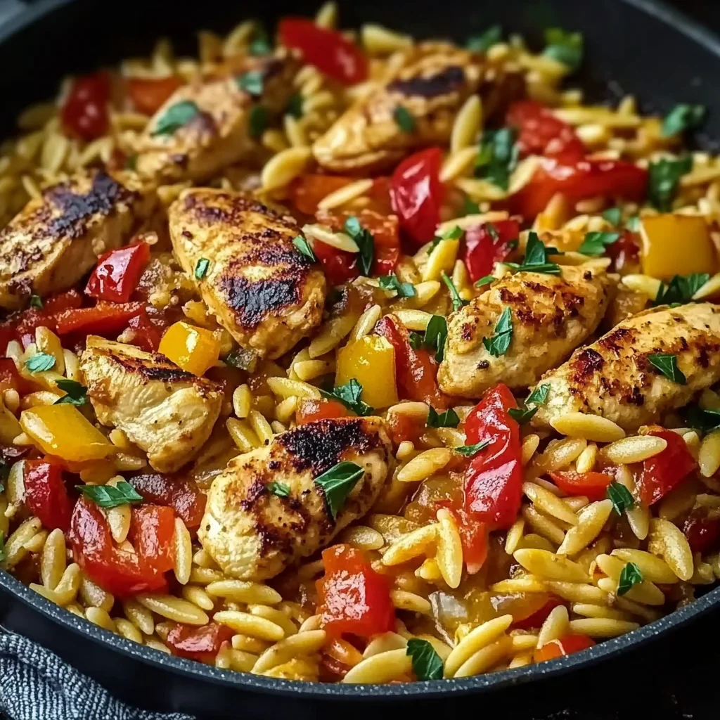 Orzo-Pfanne mit Paprikahuhn