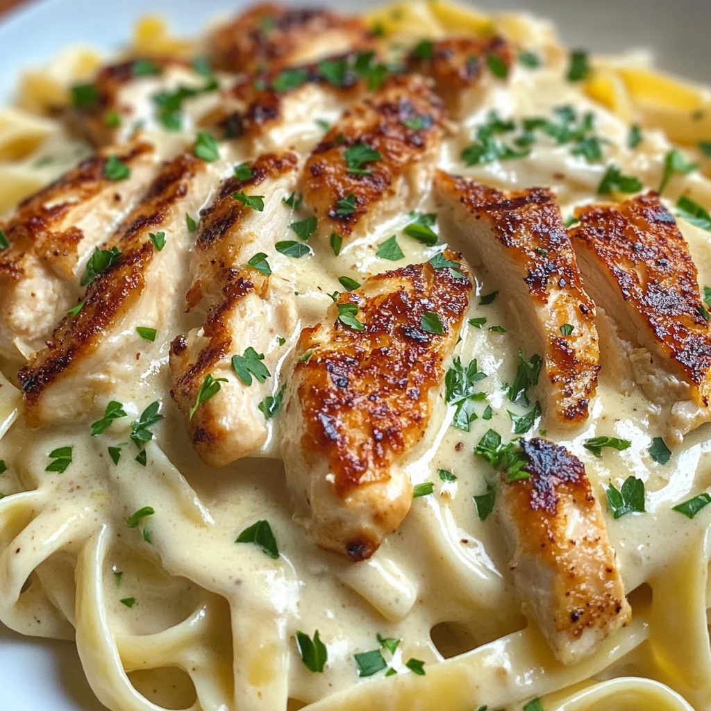 Pasta Alfredo mit gebratenem Hähnchen