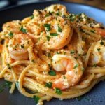 Spaghetti mit Garnelen in Frischkäsesauce