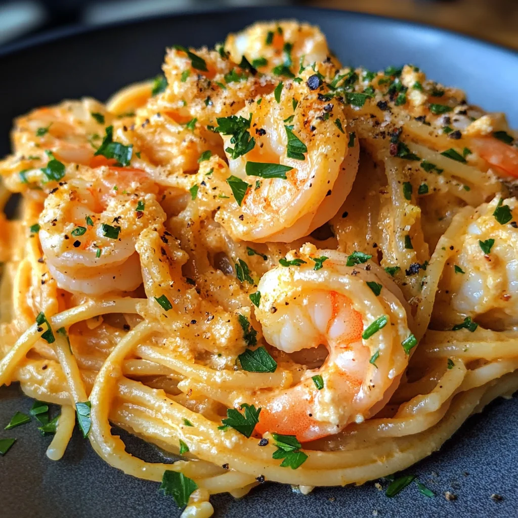 Spaghetti mit Garnelen in Frischkäsesauce