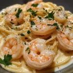 Spaghetti mit Garnelen in Knoblauch-Sahnesauce