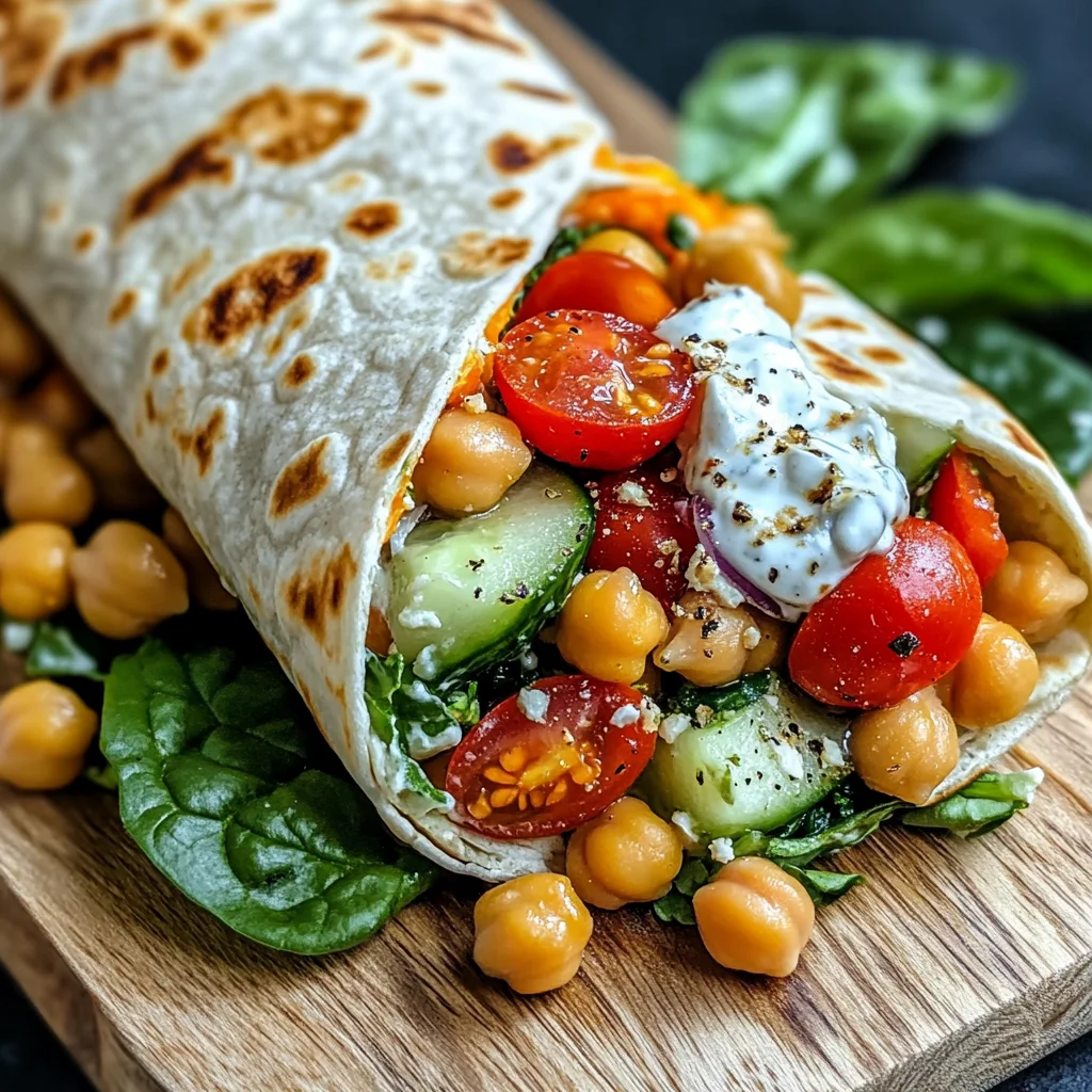 Vegetarische Griechische Wraps mit Kichererbsen und Tzatziki